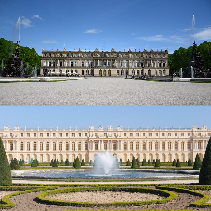 Fachada principal en Herrenchiemsee y Versalles